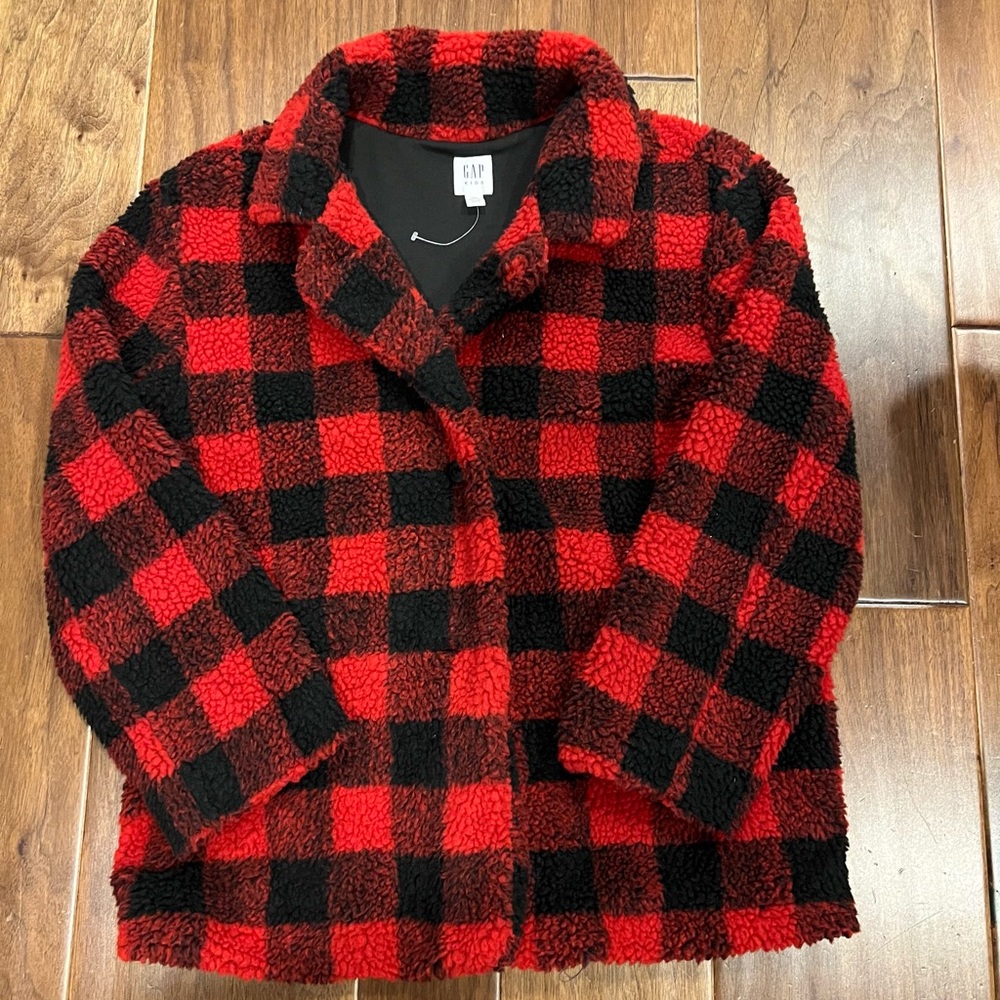 girls gap kids red buffalo check fleece jacket size XXL (W Med) - NWOT
